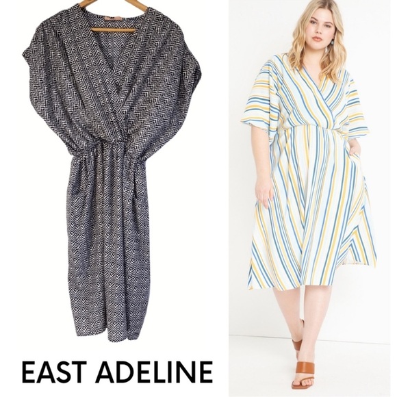 East Adeline Navy & Cream Fit&Flare A-Line Zig Zag
Dress w/ POCKETS! - Picture 1 of 6